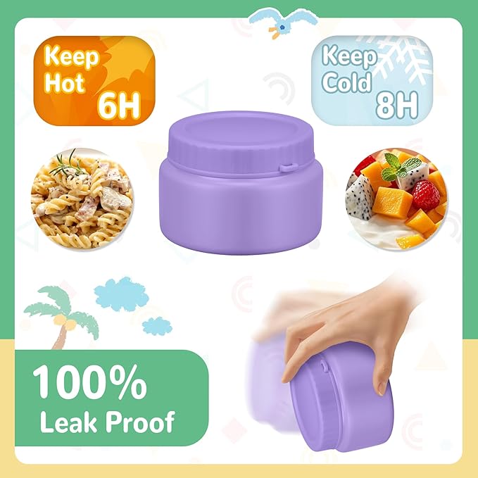 Bento Lunch Box with 10oz Soup Thermo for Kids Insulated Lunch Bag & Foldable Silicone Cup Food Leak Proof Food Container with 5 Compartment for Kid to Shool Travel