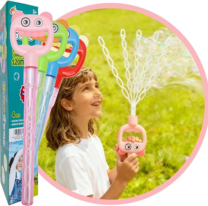 SHCKE 5-Claw Bubble Wands 4-Pack, 16.7 Inch Extra Large Bubble Maker Toy for Kids, Reusable Bubble Toy Set for Summer Outdoor Games, Birthday Wedding
