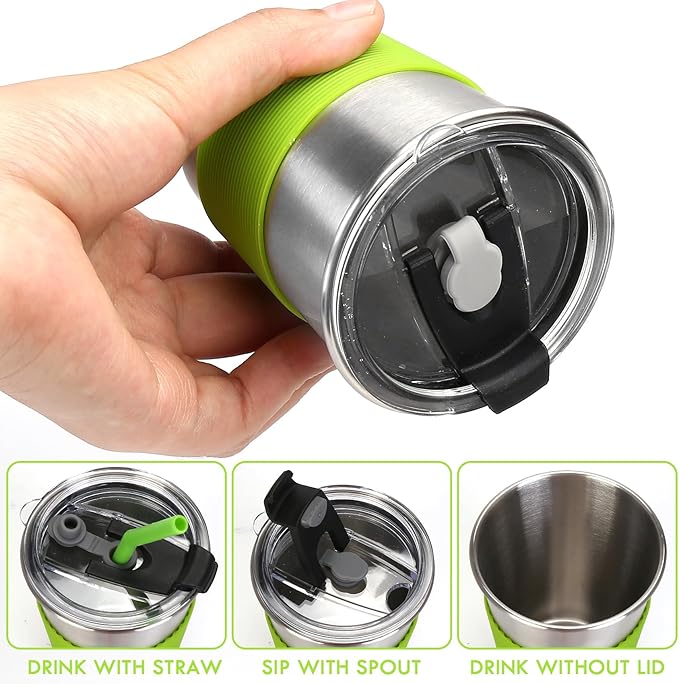 ShineMe Toddler Cups With Straws Spill Proof, 12oz Reusable Stainless Steel Cups with Straws, Lids, and Colorful Silicone Sleeves, Unbreakable Kids Cups for Milk, Water, Snacks...(10pack)