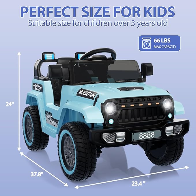 12V Kids Ride On Truck Car, Battery Powered Electric Vehicle Toy w/Parent Remote Control, Spring Suspension, 3 Speeds, LED Light, Music & Horn, Electric Cars for Kid, Gift for Boy Girl, Blue