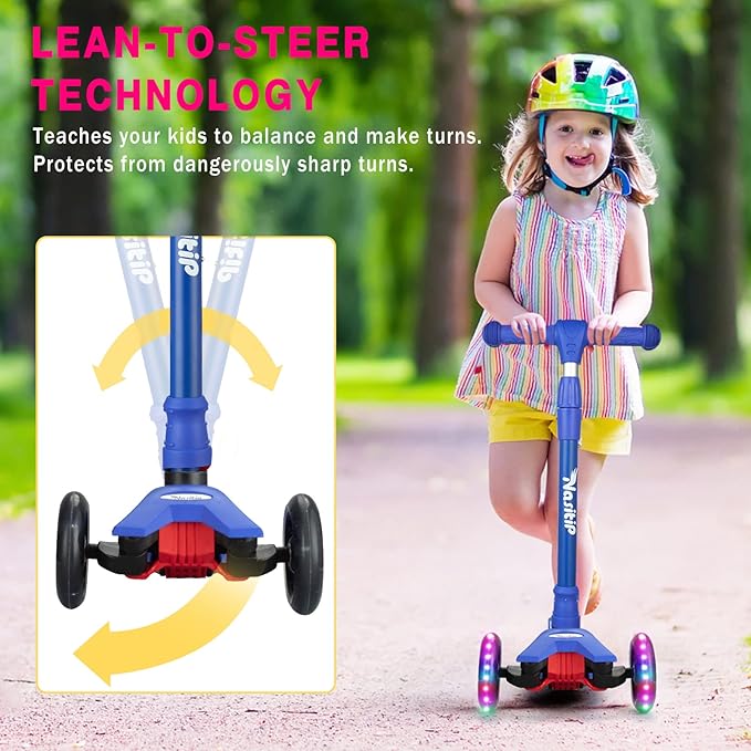 Scooters for Kids Ages 3-5, Kick Scooter for Boys Girls, 4 Adjustable Height, AEBC-9 Bearing, 3 Light Up Wheels, Lean to Steer, Outdoor Activities for Toddlers from 3 to 12 Years Old, Deep-Black