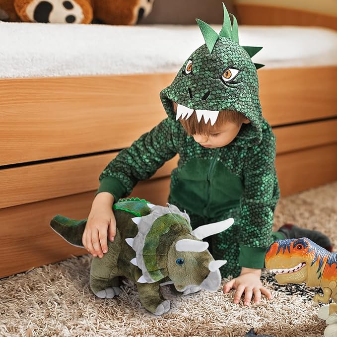 Dinosaur Plush Toy, Triceratops Stuffed Animal Throw Plushie Pillow Doll, Soft Grey Fluffy Friend Hugging Cushion - Present for Every Age & Occasion