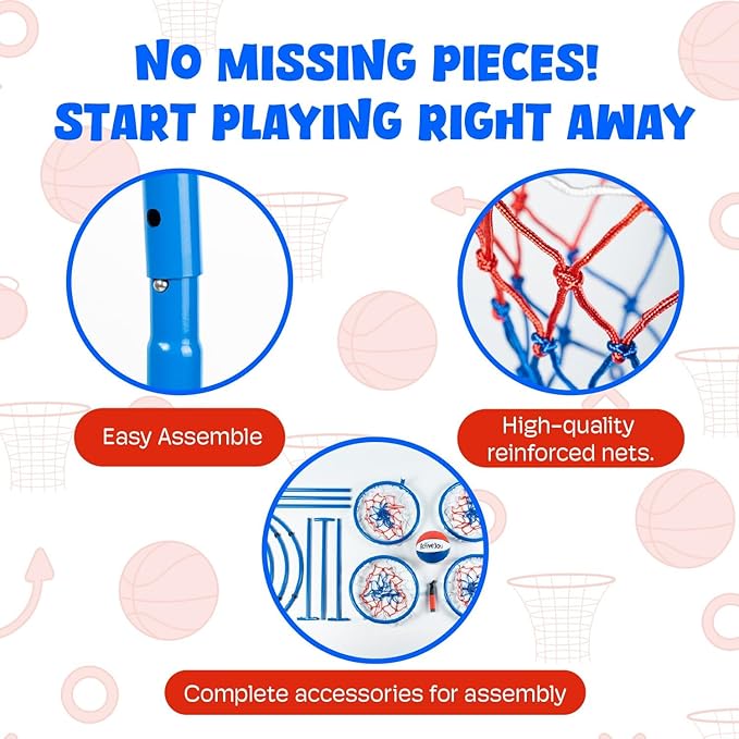 Activejoy- 4 Hoop Basketball Set - Toddler Basketball Hoop Indoor - Outdoor Play Preschool - +3 Years Old Toy. Includes 2 Balls and air Pump