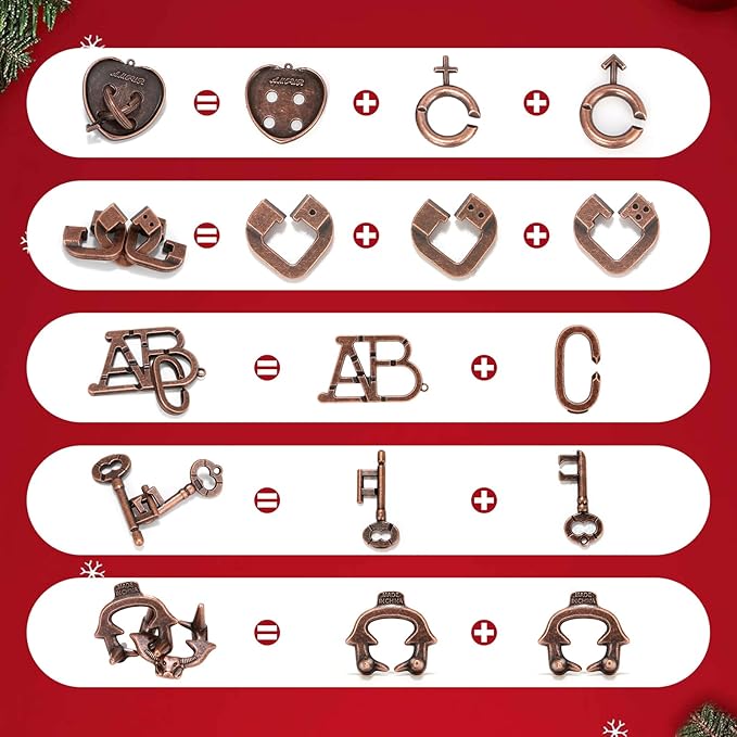 13 Pcs Brain Teaser Puzzles for Adults - Metal Puzzles 3D Puzzle Game Toys for Adults Teens - Wooden Unlock Interlocking Puzzle Adult IQ Education Smart Toys