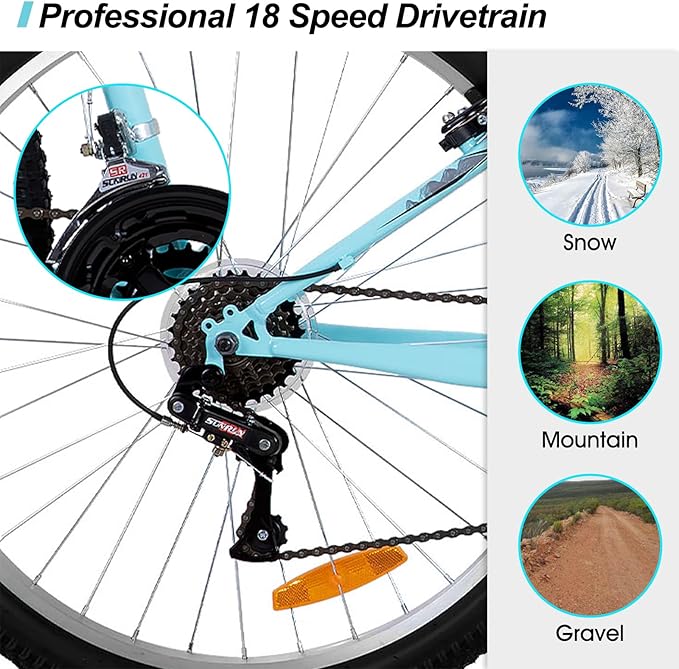 HILAND 26 Inch Womens and Mens Mountain Bike, 18 Speed Steel Frame Adult Bicycle, MTB Bikes with Suspension Fork, V Brake, Mountain Bicycle for Woman Man, Purple Green White