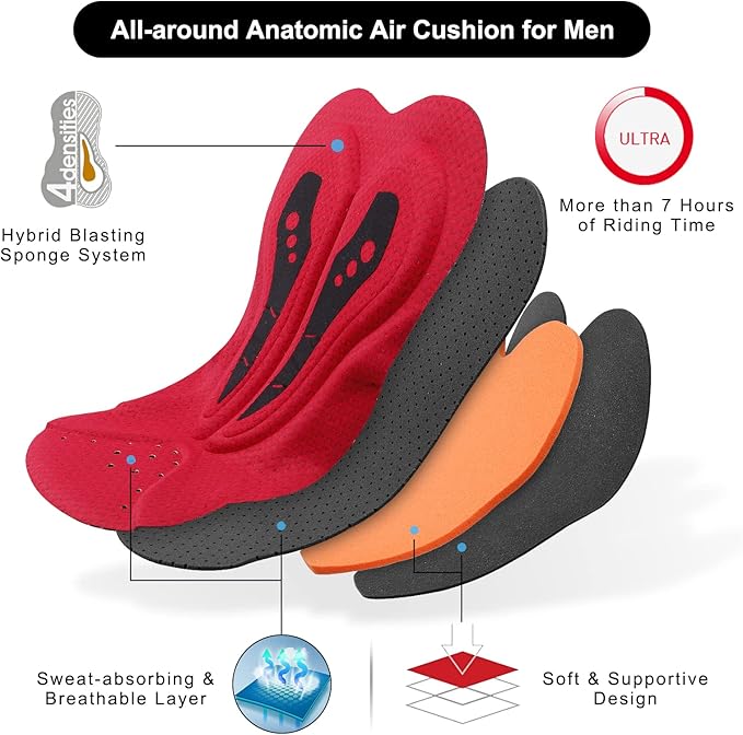 X-TIGER Men's Cycling Shorts with Back Pocket,5D Gel Padded Bike Shorts for Men,Mountain Road Biking Riding Half Pants Tights