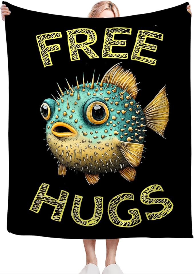 Puffer Fish Blanket Gifts for Girls Boys Soft Warm Plush Funny Puffer Fish Throw Blanket Flannel Fleece Fuzzy Cute Stuff Blanket for Bed Couch Living Room Decor 50"X40"