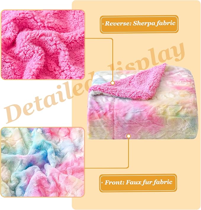 NEWCOSPLAY Super Soft Faux Fur Blanket Twin Size Light Rainbow Sherpa Fuzzy Plush Warm Blanket for Sofa Bed (Light Rainbow, Twin(60"x80"))