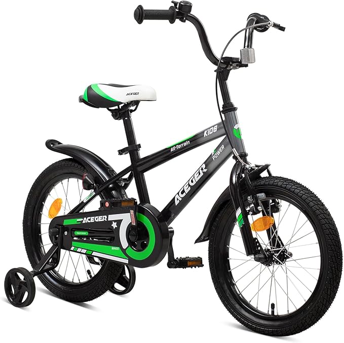 ACEGER Simon Kids Bike for Boys Girls Toddlers, Unisex for Aged 3-13 Years, 12 14 16 18 Inch Children Bicycle with Training Wheels, 20 Inch Bike with Kickstand
