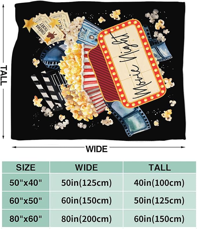 Movie Blanket Popcorn Gifts for Girls Boys Movie Theater Throw Blankets Cozy Plush Fleece Decor Flannel Fuzzy for Women Men 60"X50"