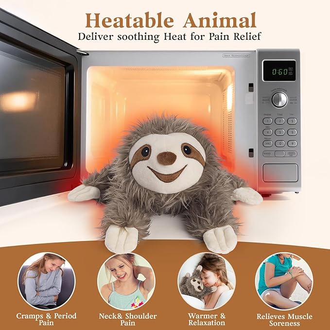 Sloth Stuffed Animals, Microwavable Stuffed Animal Adorable Fluffy Sloth Plush for Warmth & Comfort, Heatable & Coolable Lavender Scent Toy, Cute Soft Plushie Gifts for Kids Adult & Children Boy Girls
