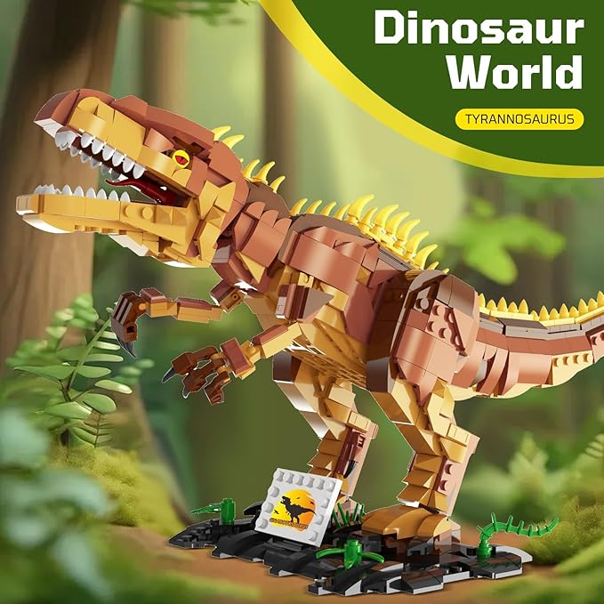 Dinosaur Building Blocks Toys for Kids Ages 6-14 | STEM Building Block Set, Christmas Birthday Gift for Boys Ages 6-8 7-9 8-14 (Brown)