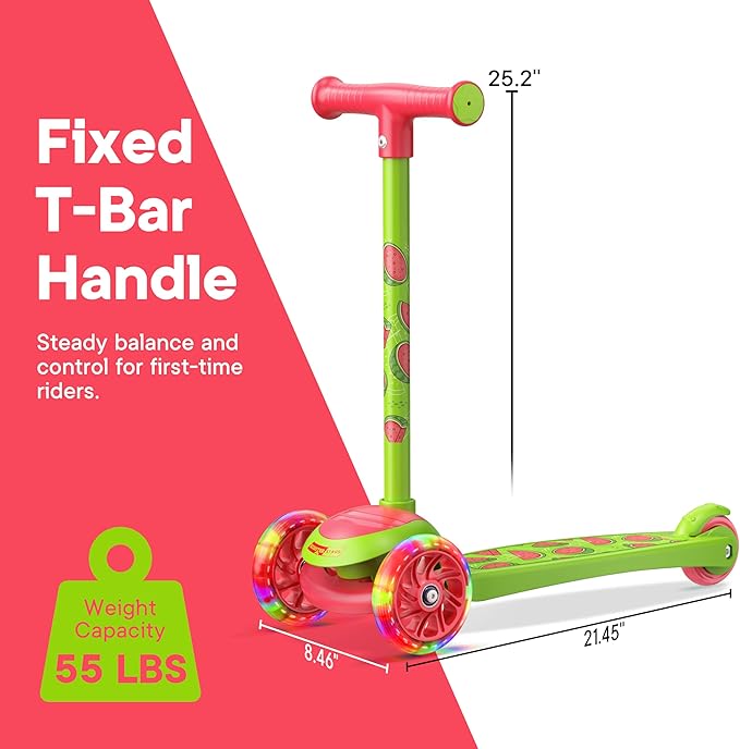 3 Wheel Scooter for Kids, Smooth Light Up LED Front Wheels, Wide Anti Slip Deck, Rear Foot Brake, Easy Lean to Steer Maneuvering, Indoor & Outdoor Ride On Toys for Ages 2 Up