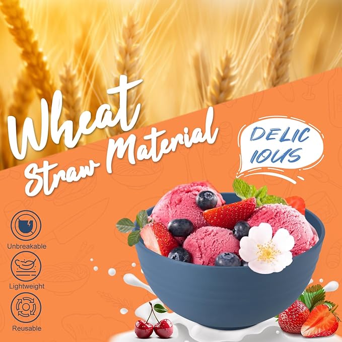 Wheat Straw Dinnerware Set 40 PCS - Service for 8 | Plates and Bowls Sets | Unbreakable Dishes Set - Dinner Plates, Dessert Plate, Cereal Bowls, Drinking Glasses, Dishwasher Safe - Multi