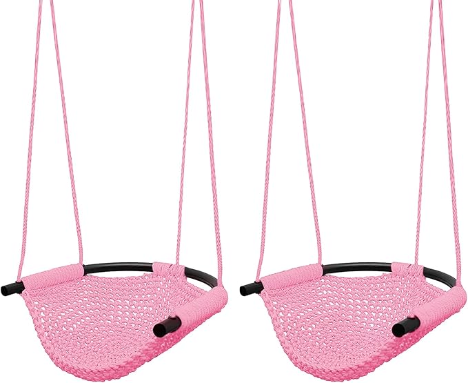 JKsmart 2 Pack Kids Swing Seat, Heavy Duty Rope Play Secure Children Swing Set, Toddler Swing Chair for Outdoor/Indoor/Playground/Home/Tree, with Snap Hooks and Swing Straps,440 lbs Capacity,Pink