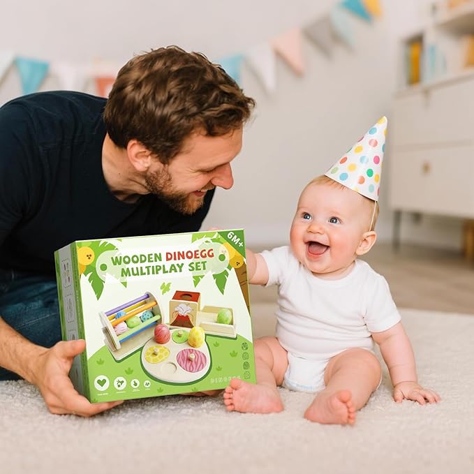 Montessori Toys for 6 Month Old, Wooden Baby Toys for 6 7 8 9 Month Old Dinosaur Egg Ball Drop Toy Wooden Puzzles Spinning Drum Baby Ball Toy for Infant Toddlers 1 2 3 Christmas Birthday Gift