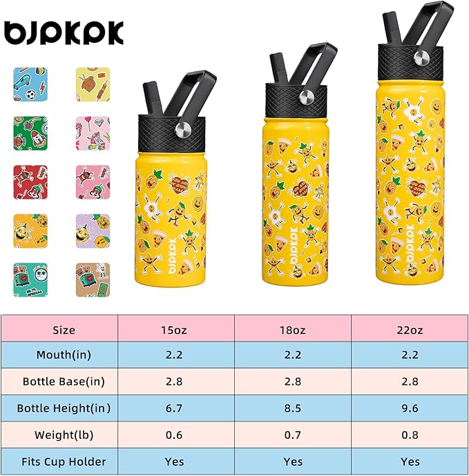BJPKPK Insulated Water Bottle with Straw Lid, 18 oz Stainless Steel Metal Water Bottles, Reusable Leak Proof BPA Free Water Bottles, Cups, Thermo, Hawaii Fruits-Yellow