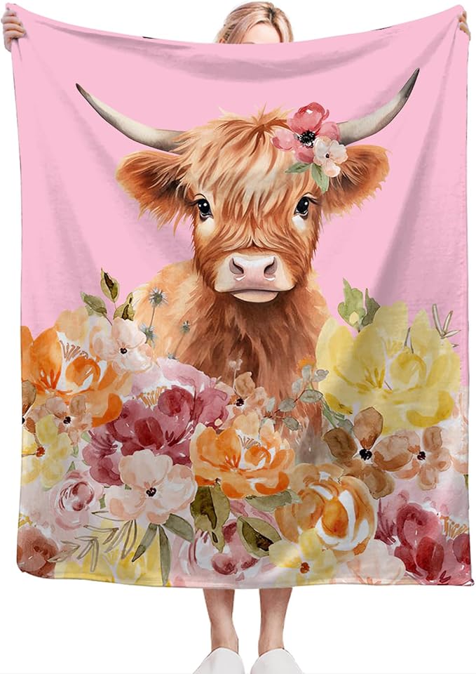 Highland Cow Blanket Ultra Soft Cozy Longhorn Cow Throw Blanket Fleece Fuzzy Plush Bedding Cow Lovers Gifts for Women Girls Kids Adults 60"x50"