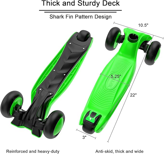 Allek Kick Scooter B03, Lean 'N Glide 3-Wheeled Push Scooter with Extra Wide PU Light-Up Wheels, Any Height Adjustable Handlebar and Strong Thick Deck for Children from 3-12yrs (Lime Green)