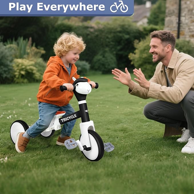 Tricycle for Toddlers 3 Year Olds, Toddler Balance Bike for Boys Girls 2-4, Toddler Tricycle with Light & Music Front, Kids Bicycle with Removable Pedal, Birthday Gifts for 2 3 4 5 Year