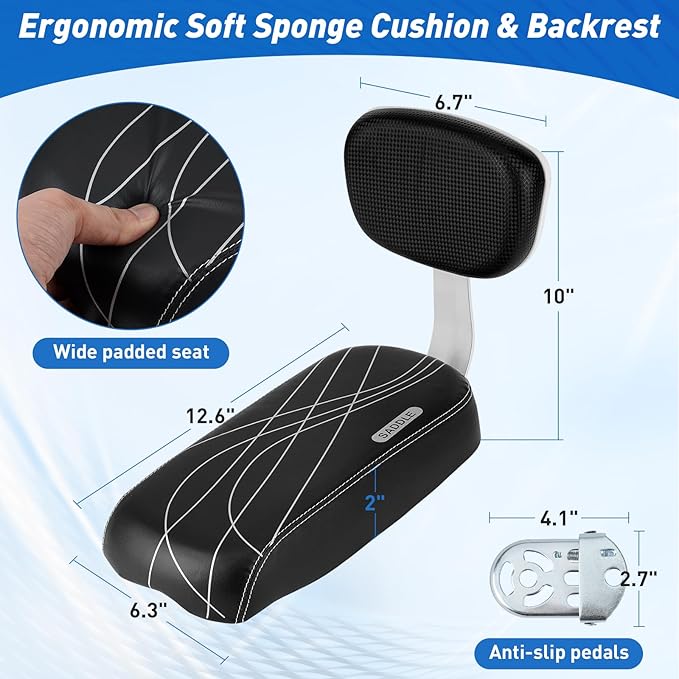 ZHOUWHJJ Bicycle Rear Seat Cushion Armrest Footrest Set, Kid Child Carrier Bicycle Baby Seat, Including Cushion and Backrest, Armrest Handrail, Footrests, Bell, Black