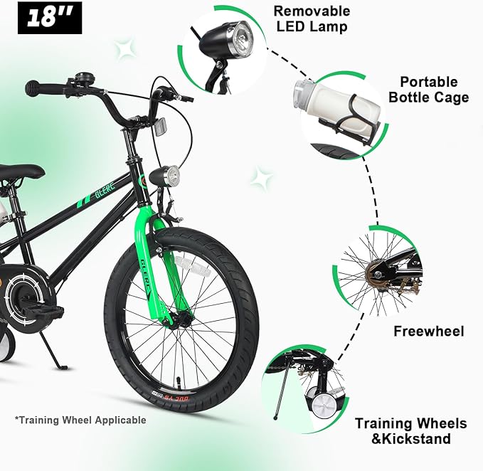 Glerc Fantacy Kids Bike, 12-20 Inch Children Bicycle for 2-13 Years Old Boys Girls, Kids Bicycle with Water Bottle Holder & Headlight & Training Wheels, Multiple Colors
