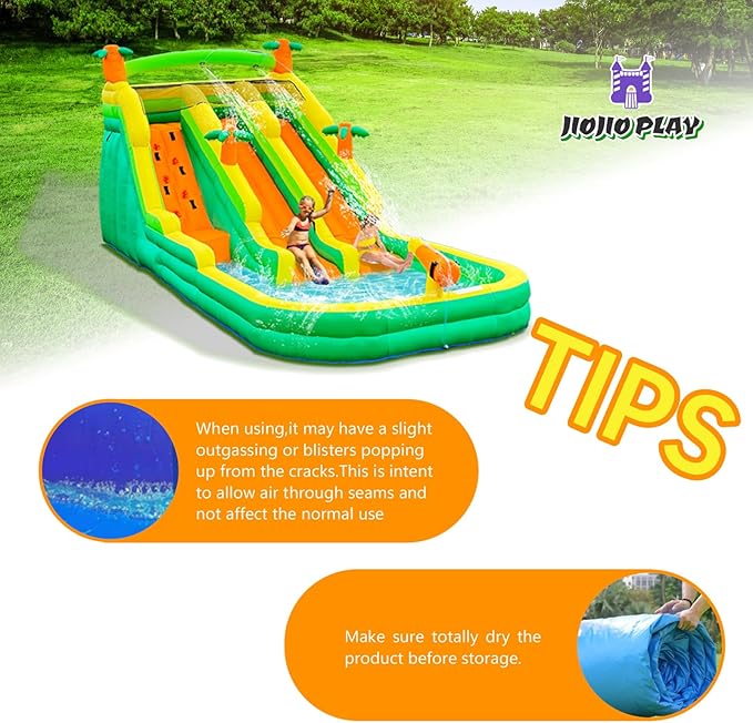 20FT Large Inflatable Water Slide Oxford Waterslides for Kids and Adults Rainforest Style Water Slide Bounce House and Swimming Pool Wet Dry Use Summer Fun Water Park for Outdoor（Including Blower