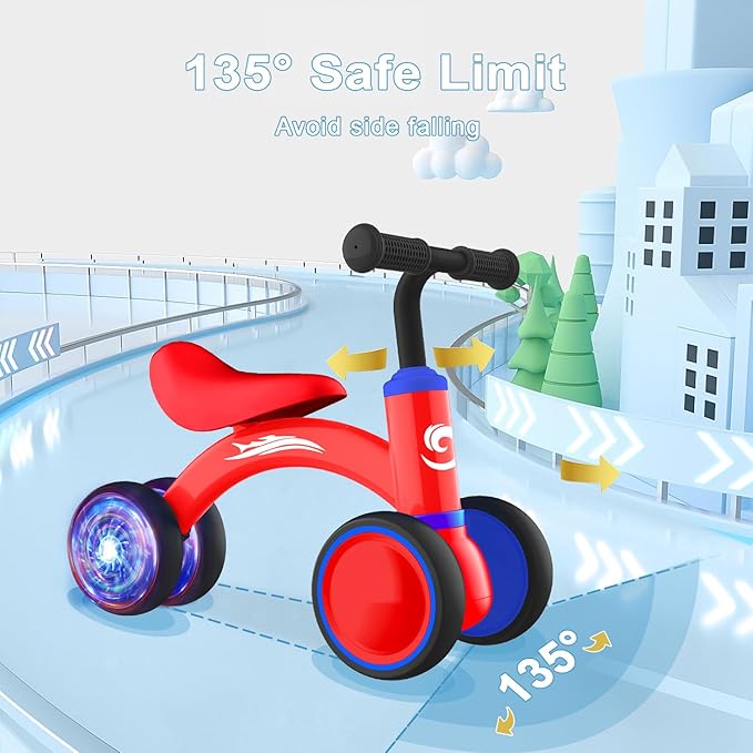 Colorful Lighting Baby Balance Bike Toys for 1 Year Old Boy Girl Gifts, 10-36 Month Toddler Balance Bike, No Pedal 4 Silence Wheels & Soft Seat First Riding on Toys, 1st Birthday Gifts