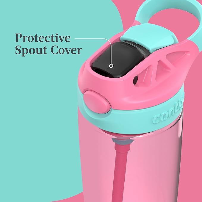 Contigo Aubrey Kids BPA-Free Water Bottle with Silicone Straw Spill-Proof Lid Dishwasher Safe 20oz 2-Pack Suitable for 3+ Years Azalea/Jade & Blue Raspberry/Azalea