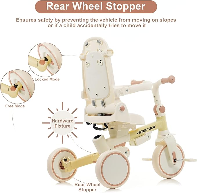 7 in 1 Baby Tricycle Stroller for Toddlers Ages 1Y-6Y Adjustable Push Handle Rotatable Seat Retractable Canopy