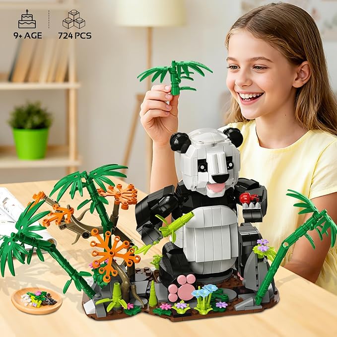 3 in 1 Wild Animals Panda Building Set - Animal Figures with 3 Building Options Panda Cat Zebra, 724 PCS Building Block Toy Home Office Decor Birthday for Kids Boys Girls 9-12+