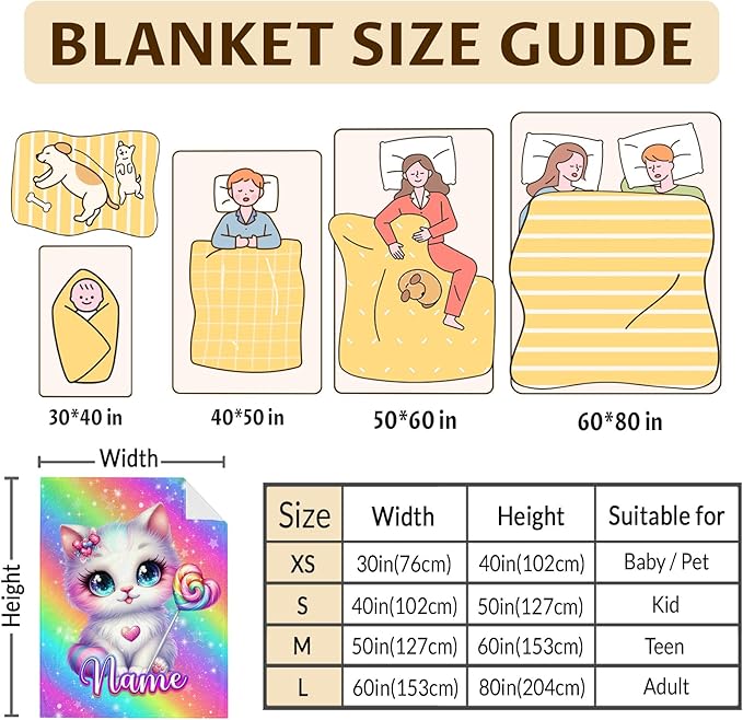 Blanket for Girls Daughter Personalized Cat Throw Blankets Gift for Kids Teens 10-12, 50x60 Inches Comfy Soft Custom Flannel Throw Decor for Couch Bedroom Living Room All Seasons