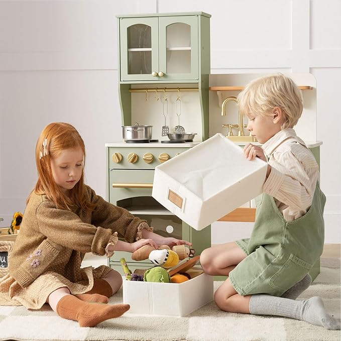 Tiny Land Play Kitchen for Kids, Wooden Toy Kitchen Set with Storage & Accessories, Toddler Kitchen Playset with Stove & Sink, Kids Kitchen Playset Gift for Ages 3-8