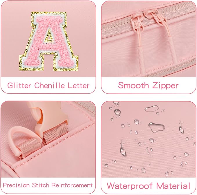 Initial Insulated Lunch Bag for Girls Kids, Back to School Gift, Reusable Leak-proof Lunch Box with Adjustable Strap for School Daycare Travel Picnic (Pink,A)