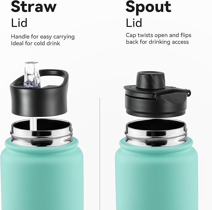 16 oz Insulated Water Bottle with Straw Lids, Stainless Steel Kids Water Bottles for School, Double Wall Vacuum Metal Water Bottle with Straw & Wide Mouth Lid, Gradient Green 8 Pack