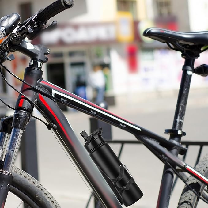 DOMICARE Insulated Water Bottle, 22 oz Vacuum Insulated Stainless Steel Reusable Sports Bottle with Straw Lid & Spout Lid for Travel, Camping, Bike, Leakproof, Black, 1 Pack…