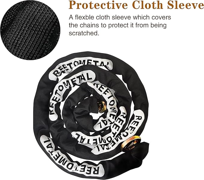 Heavy Duty Security Chain, Longer 10 Foot x 3/8" Thick Cut Resistant Hardened Steel Anti-Theft Lock Chain for Motorcycles, Bikes, ATVs, Trailers, Containers, etc.