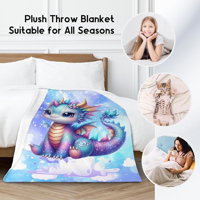 Toddler Blanket, Dragon Blanket Gifts for Girls, Kids Fleece Throw Soft Comfy Throws for Sofa Couch, 50"x60"