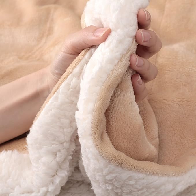 NANPIPER King Size Blanket Warm Sherpa, Soft Fleece Throw for Bed, Reversible Thick Fuzzy Microfiber for Winter (Beige,90x108 inches)