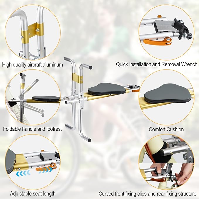 Kids Bike Seat, New Aluminum Alloy Child Bike Seat, Portable Foldable Front Mounted Child Bicycle Seats, Mountain Bike Child Safety Seat Suitable for Hybrid Cruiser Bicycles and City Bicycles