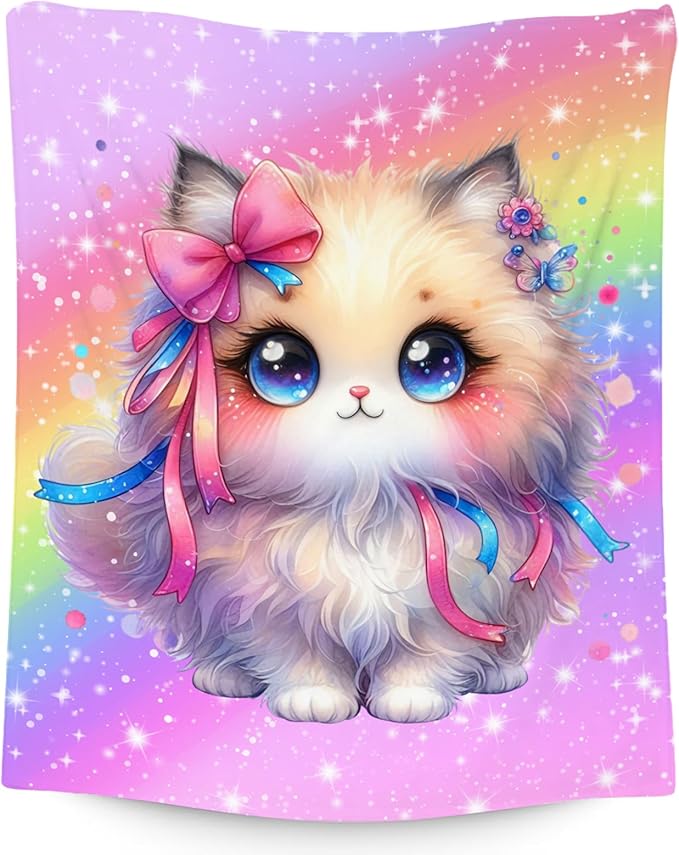 Kids Blanket, Cat Blankets for Girls, 30"x40" Cute Flannel Throws Gifts for Toddler Daughter