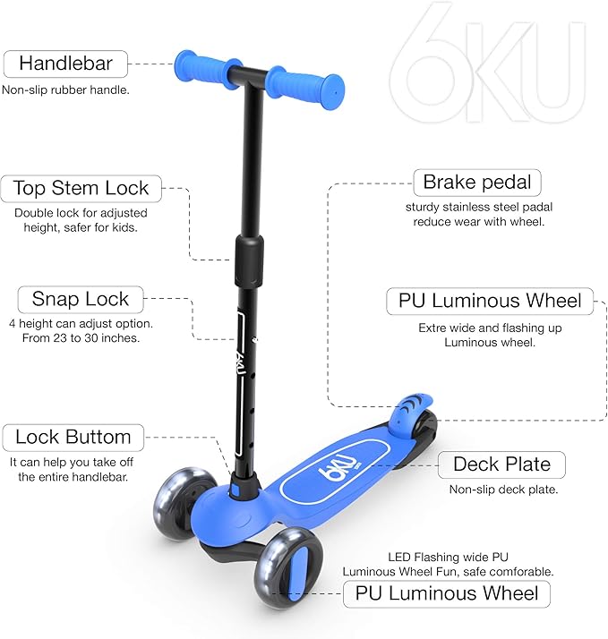 6KU Scooter for Kids Ages 3-10 with Flash Wheels, Kids Scooter 4 Adjustable Height, Toddler Scooter Extra-Wide PU LED Wheels, 3 Wheel Scooter for Kids for Girls & Boys Learn to Steer…