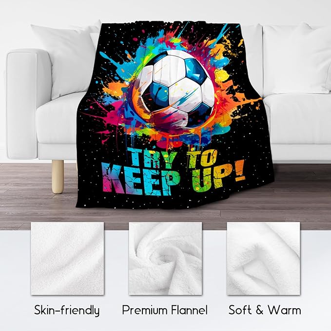 Soccer Gifts for Boys, Soccer Blanket Gift for Sport Lovers, Flannel Throw Blankets for Kids Girls Teens, Sports Decorations for Room Team Player (Colorful, 40x50 Inch)
