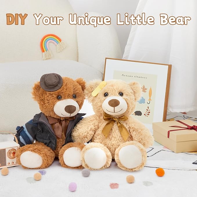 MorisMos 8Pcs Teddy Bears Bulk Baby Shower, 14inch Cute Teddy Bear Stuffed Animals Plush, Small Stuffed Bears on Centerpiece Baby Shower, Brown