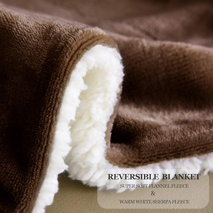 NANPIPER Sherpa Blanket Warm Blankets for Winter Super Soft Fuzzy Flannel Fleece/Wool Like Reversible Velvet Plush Couch Blanket Lightweight(Brown Throw Size 50"x60")