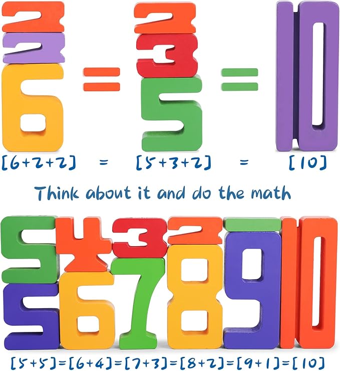 Wooden Number Building Blocks, Large Digit Blocks 1-10, 30 Pcs Math Blocks Number Toys for Kids, Educational Blocks for Toddlers, Toys to Learn Numbers for 3 Year Olds +