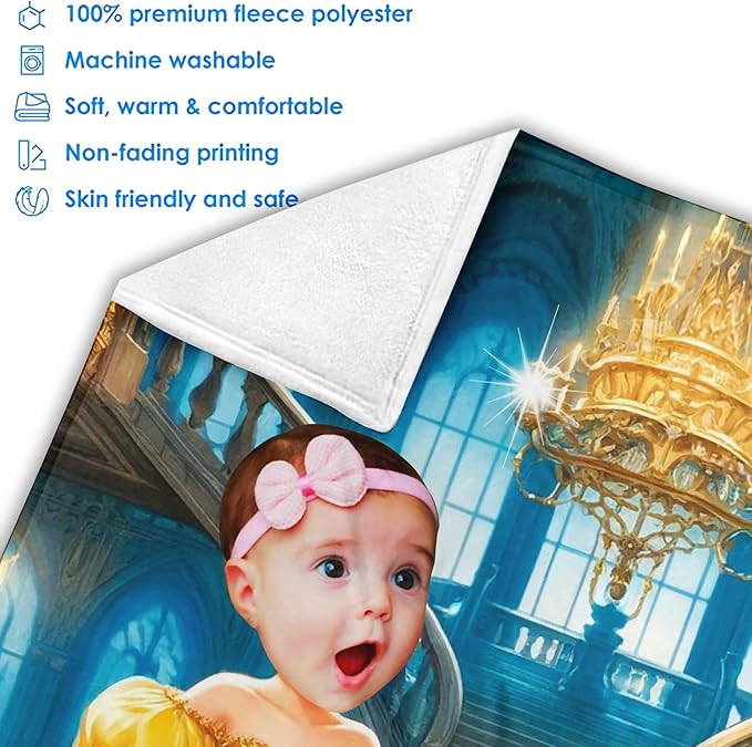 Zocoshi Personalized Baby Blankets for Girl Princess and Beast, Personalized Baby Gifts with Name, Customized Baby Blanket, Newborn Boy Gift, Soft Fleece (Princess and Beast)
