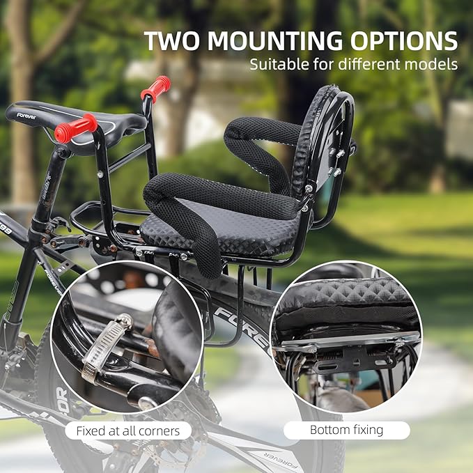 Rear Child Bike Seat with Thick Backrest, Rear Child Bicycle Seat Design for Children Aged 2 to 8 Years Old, One Size (Black-a)