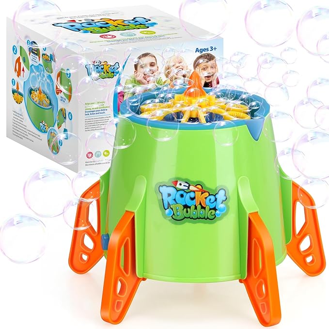 Bubble Machine Rocket with Bubble Solution, Boy Toys Age -3, Automatic Bubble Blower, Bubble Maker for Toddlers Kids Outdoor Indoor, Gifts for 3 4 5 6 7 8 Year Old Boys Girls
