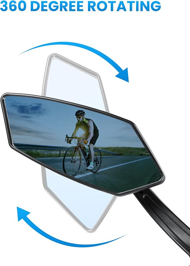 2pcs Bike Mirror Handlebar Mount 360° Adjustable Blue, Wide Rear View Mirror Bicycle Mirrors for Handlebars with Scratch Resistant Glass, Bike Rear View Mirror for Scooter, Motorcycle, Bike Accessory
